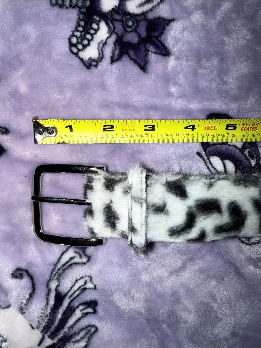 Y2K Snow Leopard Faux Fur Statement Belt Black White Grunge Retro